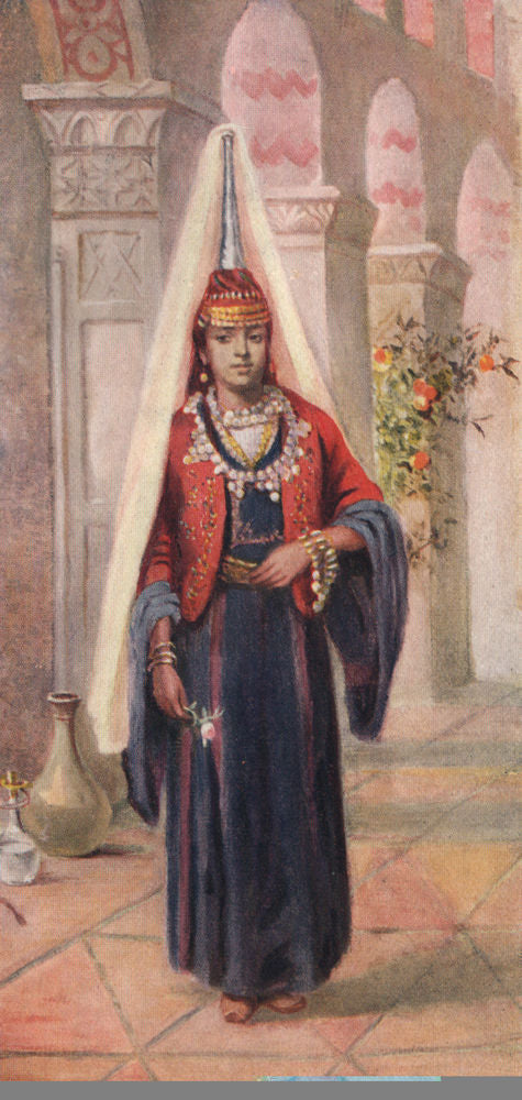 'A Druze bride' by Margaret Thomas. Lebanon 1908 old antique print picture